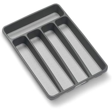 Imagem de Bandeja de Armazenamento Talheres 5 Compartimentos Organizador Plástico Gaveta Utensílios Cozinha Compacto e Econômico Espaço Acomoda Facas Garfos Colheres para Casa Escritório Restaurante Camping