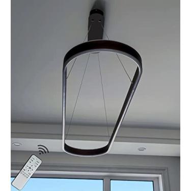 Imagem de Lustre pendente oval LED regulável, moderno, para mesa de jantar, escritório, com controle remoto, altura ajustável, sem reflexos, para ambientes como sala de estar, cozinha e escritório (pr