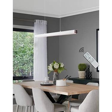Imagem de Luminária pendente LED moderna, dimerizável, com controle remoto, design linear, ideal para mesa de jantar, ilha de cozinha, sala de jantar e escritório (branca, 150 cm de comprimento).