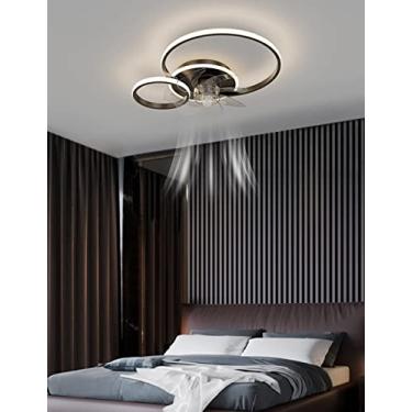 Imagem de Ventilador de teto LED com iluminação moderna em anel, dimerizável, ultra silencioso, com cúpula de acrílico e potência ajustável (preto, 2 anéis, 53 W).