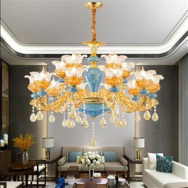 Imagem de Lustre de cristal de luxo europeu com LED, estilo americano, para sala de estar, restaurante, quarto, casa de campo, hotel, loja de roupas, salão de beleza, café (C 15 lâmpadas)