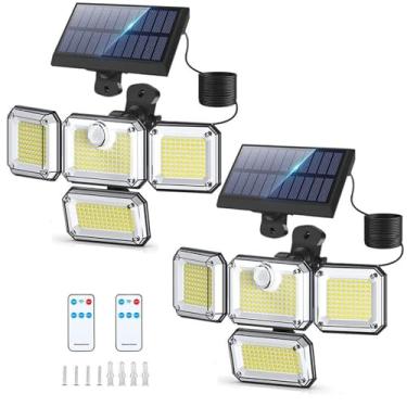 Imagem de Luminária Solar Externa De Segurança Com 333 LEDs, 3000LM, Controle Remoto, 4 Lâmpadas Com Sensor De Movimento, IP65 À Prova D'Água, Ângulo De Iluminação Amplo De 270° E Cabo De 5 M(8Pack)