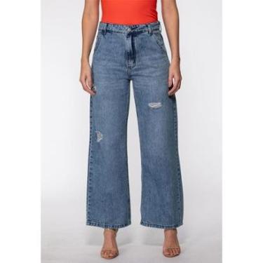 Imagem de Calça Jeans Wide Leg Puídos Azul-Feminino