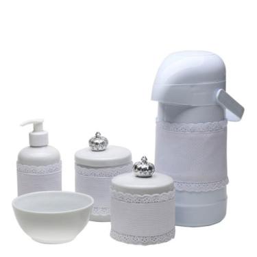 Imagem de Potes Garrafa Molhadeira Porta ÁlcoolGel E Capa Coroa Prata - Potinho 