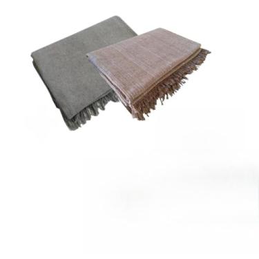 Imagem de Kit 2 Mantas Para Sofa King Gigante 300x180cm Algodao Protetor Decorativo (Cinza Chumbo+Caramelo Mesclado)