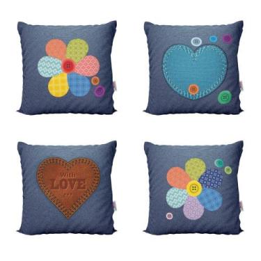Imagem de Almofadas Decorativas Floral Jeans Cheias Para Sala 40X40 - Novadecora