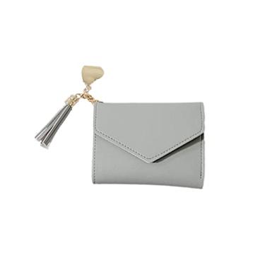 Imagem de Bolsa de moedas feminina pequena portátil com fecho de pressão cor sólida PU pacote para uso diário cinza