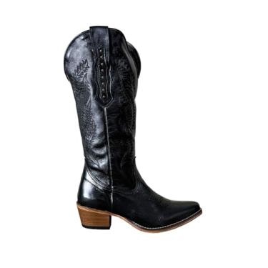 Imagem de Bota Country Montaria Feminina Couro Cano Longo Zíper Texana (Preto, Médio, BR, Adulto, Numérico, 37)