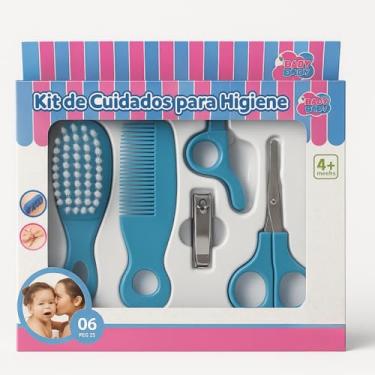 Imagem de Kit de Higiene para Bebê, 6 Peças, Escova, Pente, Cortador de Unhas, Tesoura, Lixa e adaptador Azul