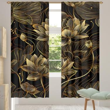 Imagem de 2 conjuntos de painéis Fiower Lotus Linhas douradas cortinas transparentes arejadas com filtragem leve painéis de cortina leve cortina de porta cortina para janela para sala de estar, quarto, jantar