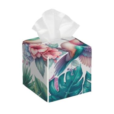 Imagem de Porta-lenços de papel quadrado de couro, impermeável, planta tropical, pássaro, organizador de papel facial com cinto inferior, estojo de lenços para mesa, banheiro, escritório, mesa, carro