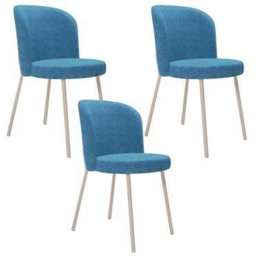 Imagem de Kit 3 Cadeiras Para Sala de Jantar Cozinha Estofada Gavi Arena L02 Linho Azul - Lyam Decor