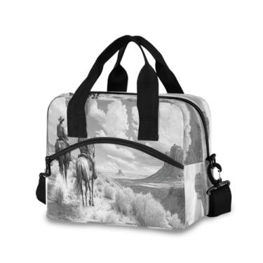 Imagem de Blueangle Lancheira isolada com estampa de cowboy do oeste americano, alça de ombro removível e alça - lancheira reutilizável para homens e mulheres (244)