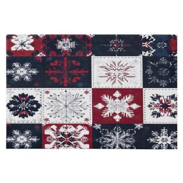 Imagem de Blueangle Tapete de Natal 5 x 7 – Capacho lavável antiderrapante para entrada, cozinha, banheiro, varanda com estampa de patchwork de floco de neve (266)