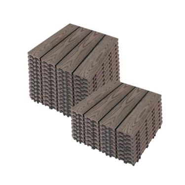 Imagem de Azulejos de deck interligados, azulejos de piso de pátio composto WPC com sistema de clique função de drenagem para varanda piscina varanda quintal área de jogo terraço todos os climas uso C1 24 peças