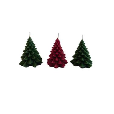 Imagem de Vela de árvore de Natal de cera de abelha feita à mão – Conjunto de 3 (vermelho e verde) | Decoração de férias natural | Decoração de casa de inverno e Natal | Presente ecológico