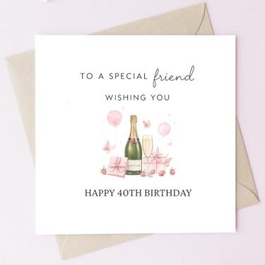 Imagem de TEEMI - Cartões de aniversário para amigos 40º 50º 60º - Cartão comemorativo elegante com design champanhe com envelope, cartolina premium de 300 g/m², em branco dentro para mensagem pessoal, cartão