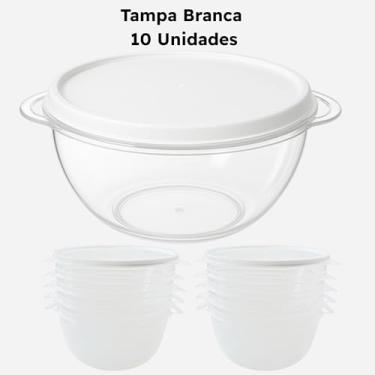 Imagem de Kit Bowl Plástico com Alças e Tampa 15x15x8cm (10, Tampa Branca)