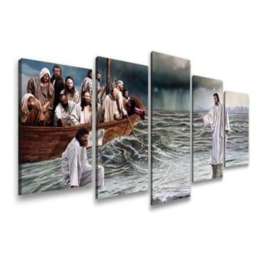 Imagem de quadros decorativo 5 peças mod Jesus andando sobre o mar - autopc 3mm