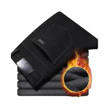 Imagem de Calças Jeans Térmicas De Inverno Para Homens Em Flanela Com Forro De F