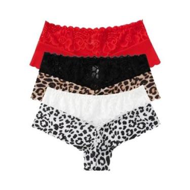 Imagem de Calcinhas Sexy De Renda Com Estampa De Leopardo Para Mulheres, Pacote 