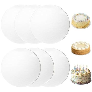 Imagem de Tábuas de bolo redondas de 20 cm, base de bolo descartável de classificação alimentar para festas de casamento, aniversário, pizza - pacote com 6