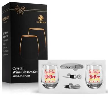 Imagem de TopSelect O Natal É Melhor com Um Conjunto de Taças de Vinho, Conjunto de Taças de Vinho de Natal com 2, Presentes de Natal, Presente de Casamento Ou Presente de Noivado para Casai (6,4*4,5*12,7 Poleg