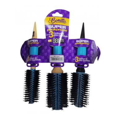 Imagem de Kit 3 Escovas Profissionais Bonitta Azul