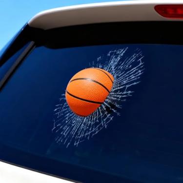 Imagem de Adesivo engraçado 3D de vidro quebrado janela de carro tênis bola de golfe acertos decalque de vidro autoadesivo adesivos de carro acessórios de pegadinha (06 basquete)
