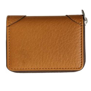 Imagem de Carteira Porta Cartão em Couro Sintético com Fechamento em Zíper - Unisses Masculino Feminino (Marrom)