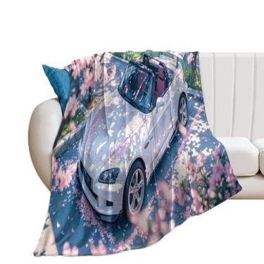 Imagem de HouLaiZhe Cobertor super macio de flanela JDM carro S2000 conversível flores de cerejeira cobertores leves refrescantes para sofá-cama cadeira sofá carro viagem ao ar livre leve quente 76 cm x 127 cm
