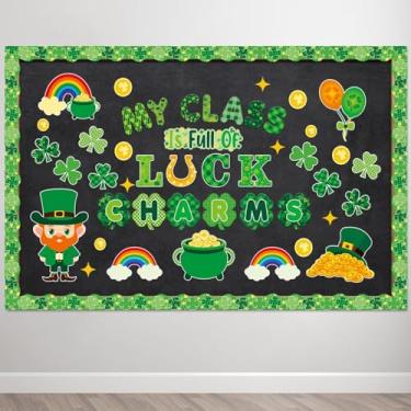 Imagem de Conjunto de 62 peças de decorações de Dia de São Patrício, recortes do dia de São Patrício, decoração de sala de aula, trevo trevo, março irlandês, quadro de avisos, decoração para escola, casa