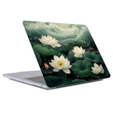 Imagem de Punmada Capa transparente para MacBook Air de 13 polegadas, versão 2018/2020, modelo A1932/A2179/A2337, capa rígida para laptop, estampa premium, verde, flor de lótus, jade, mármore, lírio