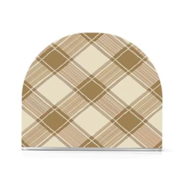 Imagem de Wassud Porta-guardanapos padrão xadrez marrom claro para mesa cozinha e jantar suporte de guardanapo acrílico para guardanapos de papel acomodar 50-60 guardanapos decoração de fazenda 1 peça
