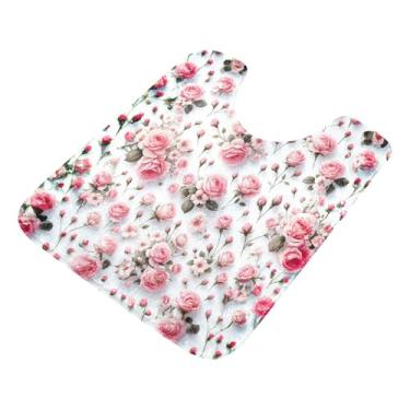 Imagem de Burbuja Tapete de banheiro Pink Roses, tapete de banho absorvente de pelúcia macio, base antiderrapante para piso de banheiro, oval em forma de U