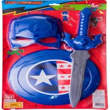 Imagem de Fantasia infantil, escudo, mascara, luvas, super-heroi, guerra, azul, e vermelha, sortida