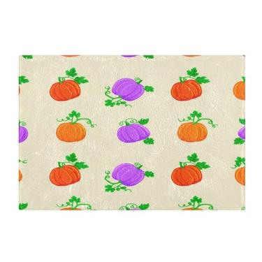 Imagem de Burbuja Tapete de banho laranja roxo abóboras, tapete de banheiro absorvente extra macio com suporte antiderrapante para banheiro, banheira, chuveiro, 41 x 61 cm