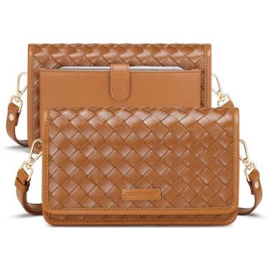 Imagem de nuoku Bolsa transversal pequena para mulheres, bolsa transversal pequena com compartimentos para cartões, bolsa de celular feminina com bolso para telefone, Tecido marrom, Tendência