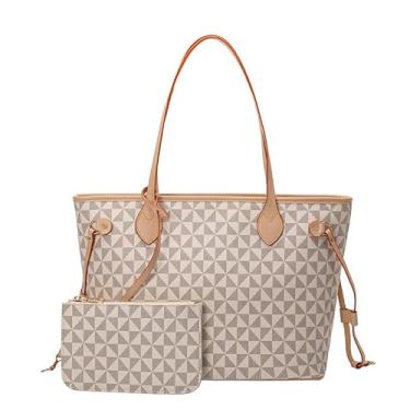 Imagem de Fullishment Bolsa feminina de designer – Conjunto de 2 peças de bolsa e carteira, bolsa de ombro com alça superior para uso diário, Branco