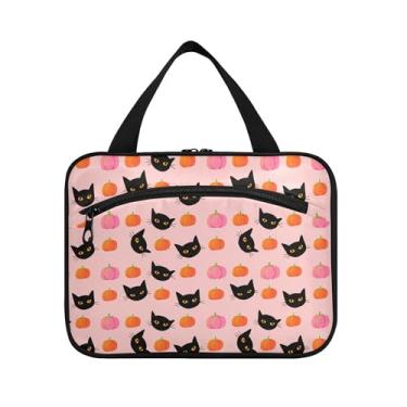 Imagem de Burbuja Abóboras de gato preto pendurado bolsa de higiene de viagem com gancho, bolsa de higiene à prova d'água, organizador de cosméticos para artigos de higiene pessoal, banheiro para mulheres, G