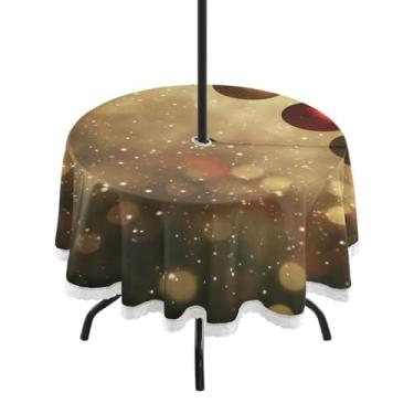 Imagem de CEBUGI Toalha de mesa redonda para uso ao ar livre, fundo natalino, impermeável, com furo Umberlla, capa de mesa lavável para pátio, cozinha, sala de jantar, 152 cm