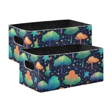 Imagem de xigua Conjunto de 2 caixas de armazenamento de árvores de desenho animado, cubo de armazenamento dobrável, organizador de cestas de armazenamento para brinquedos, livros, prateleiras, armário