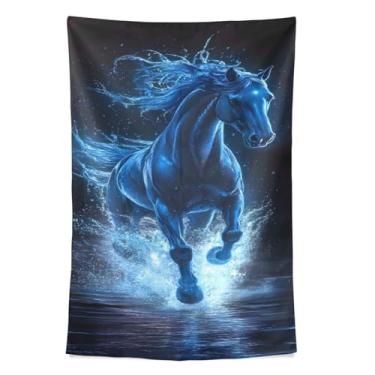 Imagem de STAYTOP Tapeçaria linda tapeçaria de parede de cavalo azul para decoração de casa decoração de dormitório sala de estar quarto tapete de parede (60 × 51 polegadas)