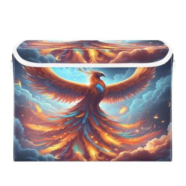 Imagem de CEBUGI Caixotes de armazenamento com tampas, caixa de armazenamento de tecido dobrável, compartimentos organizadores de cubo Phoenix para prateleiras de quarto de armário de casa 40 x 30 x 30 cm
