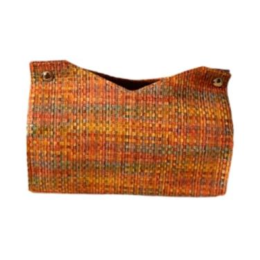 Imagem de Ioensy Porta-lenços de couro PU com capa protetora, dispensador de papel higiênico e porta-guardanapos para, Laranja