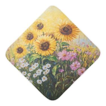 Imagem de Burbuja Toalha de banho para bebê com pintura a óleo de girassóis - Toalha com capuz de musselina macia e absorvente para recém-nascidos, 76 x 76 cm