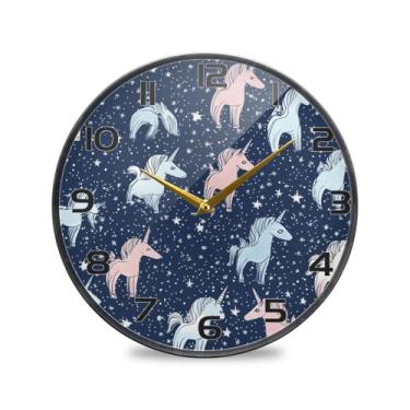 Imagem de YETTASBIN Relógio de parede acrílico unicórnios – Silencioso, sem tique-taque, operado por bateria, relógio redondo decorativo criativo para cozinha, sala de estar, banheiro, decoração de escritório