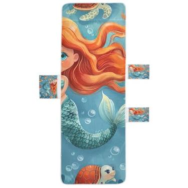 Imagem de STAYTOP Linda capa de toalha de cadeira de sereia de desenho animado, capa de espreguiçadeira macia, capas de cadeira de praia com bolsos para jardim ao ar livre, pátio, pátio, banhos de sol, gramado