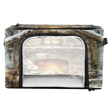 Imagem de xigua Cestos de armazenamento de roupas de coelho fofos com moldura de metal em forma de fixação, 2 formas de abertura, caixa organizadora de roupas dobrável com janela transparente e alças para