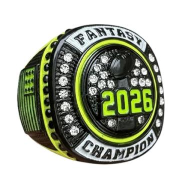 Imagem de Legacy Rings 2026 Premium Neon Amarelo e Preto Tom Fantasia Campeonato de Futebol Troféu Medalha de Prêmio para Campeão da Liga de Futebol Fantástico | Com suporte pequeno